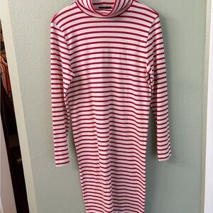J. Crew Red and White Striped Mockneck Dress